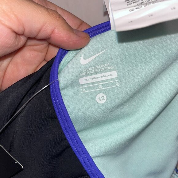 Nike Racerback Tankini /Swim Suit Top Sz 12 Black / Purple / Coral / Stripes - Picture 4 of 6